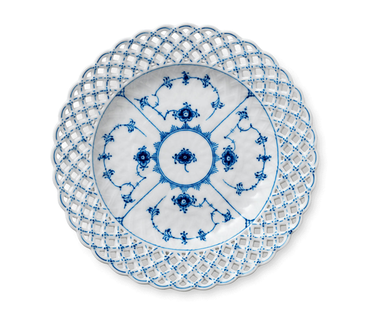 Blue Fluted Full Lace Cake Plate with Open Border Y443