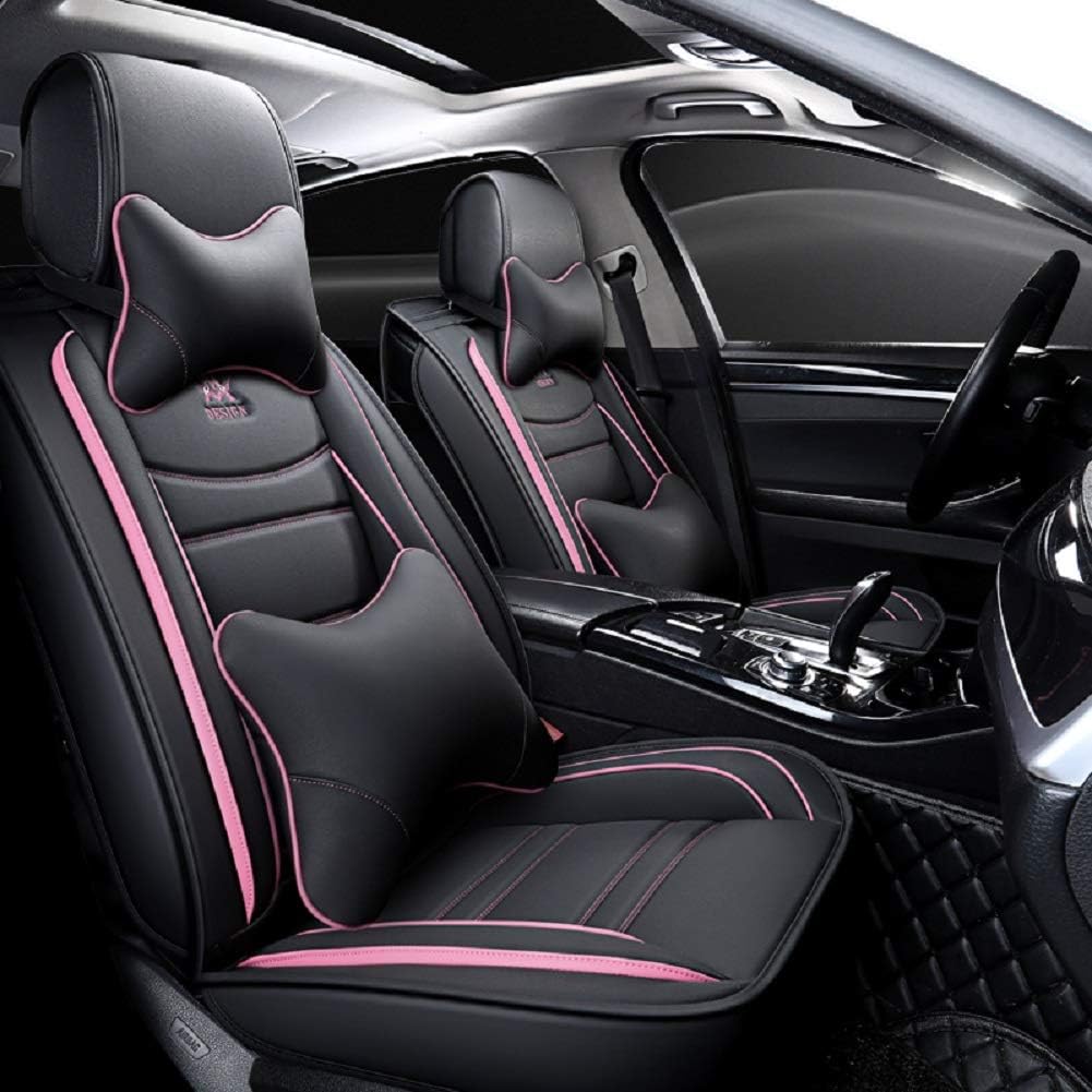 Black-White Leather Car Seat Covers 5 Seats Full Set V196251