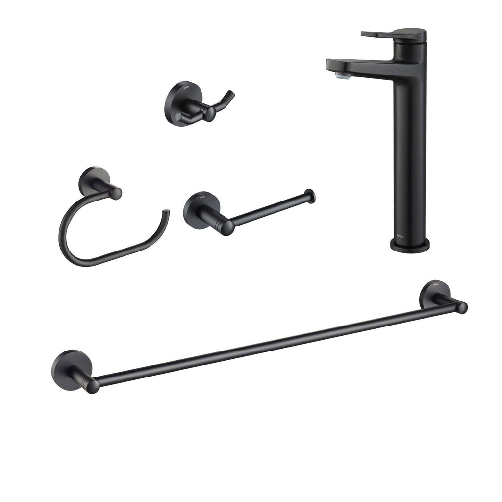 Matte Black Vessel Bathroom Faucet with Towel Bar, Paper Holder, Towel Ring and Robe Hook S143