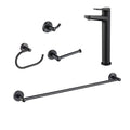 Matte Black Vessel Bathroom Faucet with Towel Bar, Paper Holder, Towel Ring and Robe Hook S143