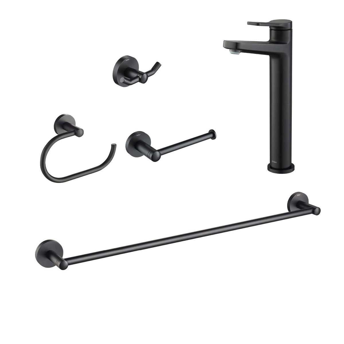 Matte Black Vessel Bathroom Faucet with Towel Bar, Paper Holder, Towel Ring and Robe Hook S143