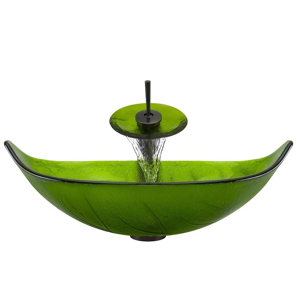 Oil Rubbed Bronze Bathroom Ensemble with Vessel Sink, Waterfall Faucet, Pop-Up Drain L70903