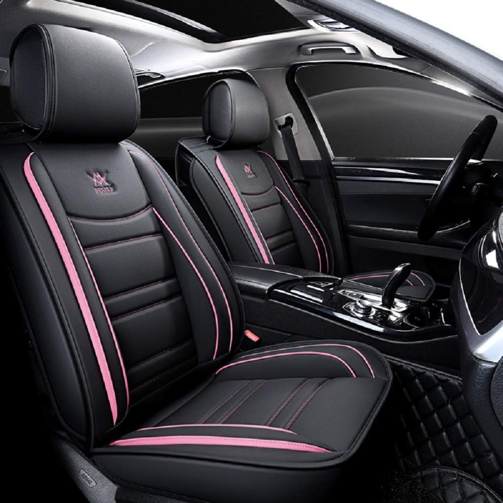 Black-White Leather Car Seat Covers 5 Seats Full Set V196251