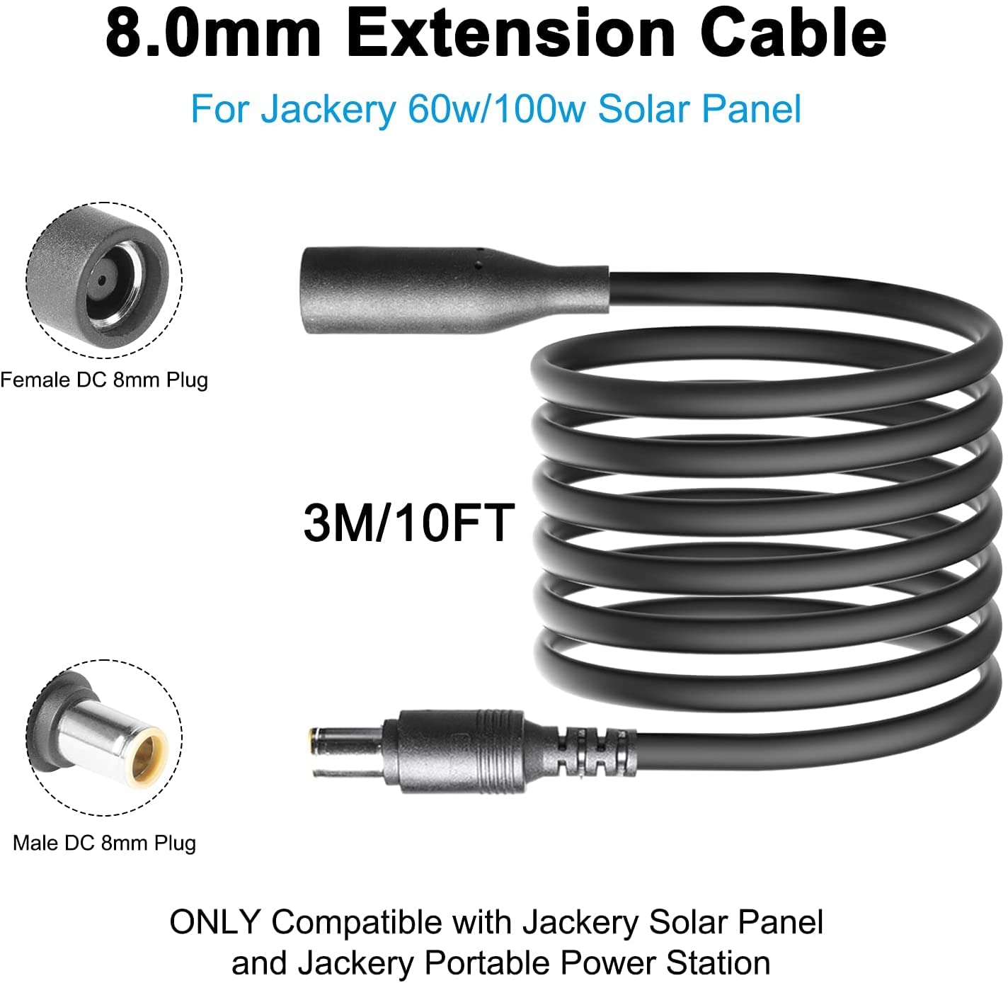 8mm DC Power Plug 10Ft Extension Cable Q275