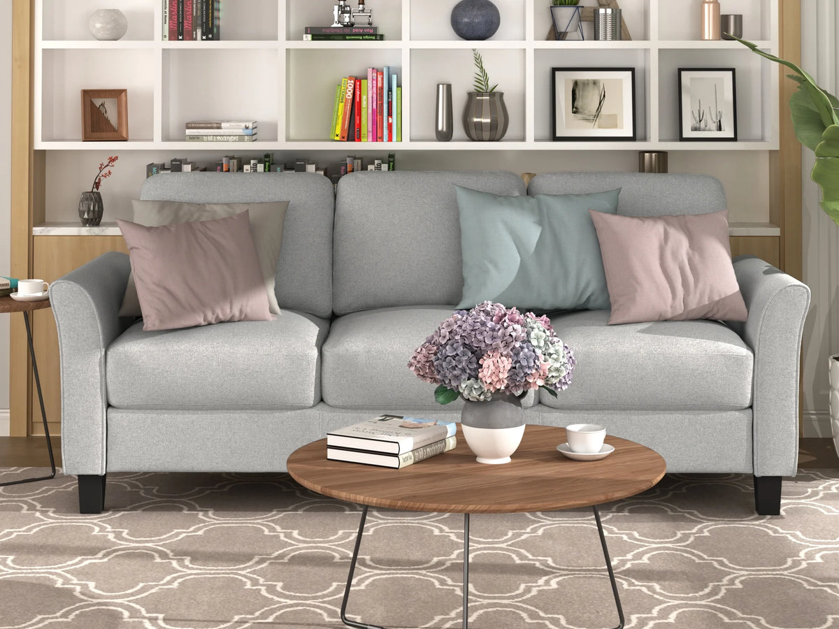 Light Gray 3-Seat Linen Fabric Sofa V905