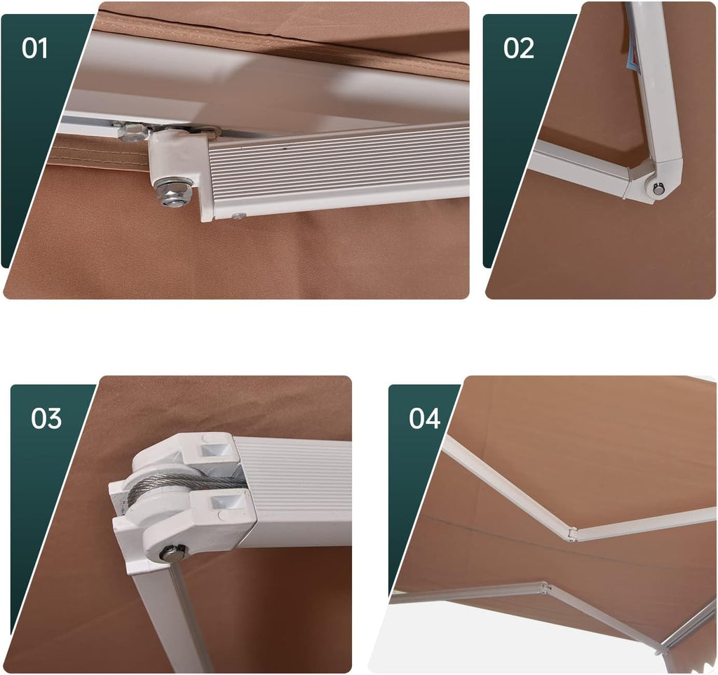 Retractable Patio Awning with Crank Handle, Tan (6.5’x8.2’) D810