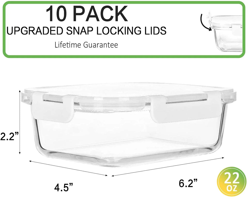 10-Pack 22 Oz Glass Food Storage Containers with Lids H39805