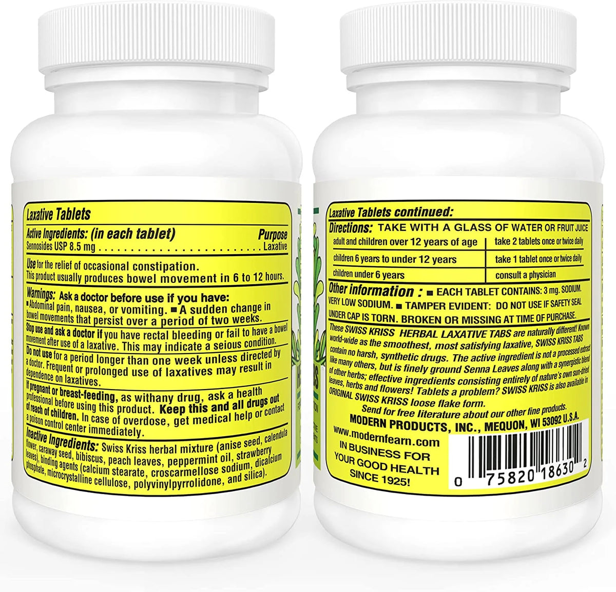 Herbal Laxative Tablets 250 ea (Pack of 4) S73782