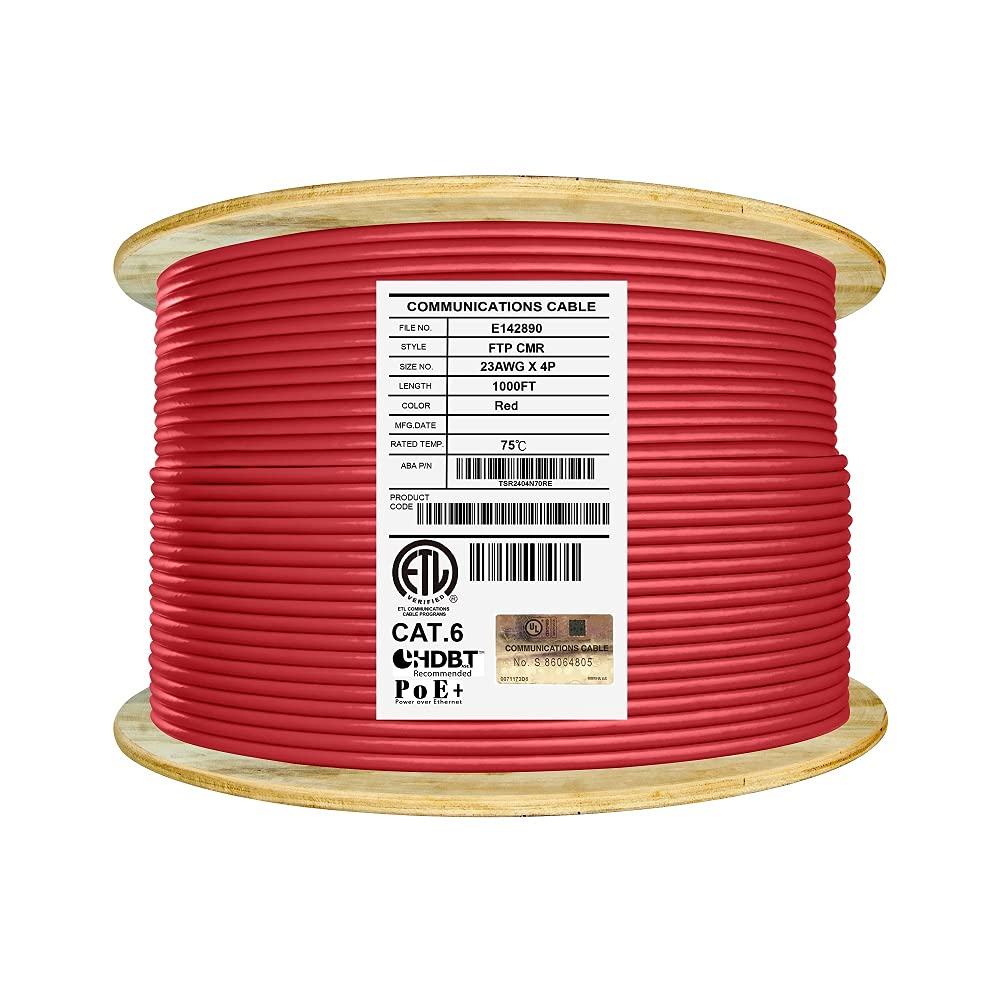 Cat6 Shielded Riser 1000ft F/UTP 23AWG Solid Bare Copper Bulk Ethernet Cable Reel Yellow F211
