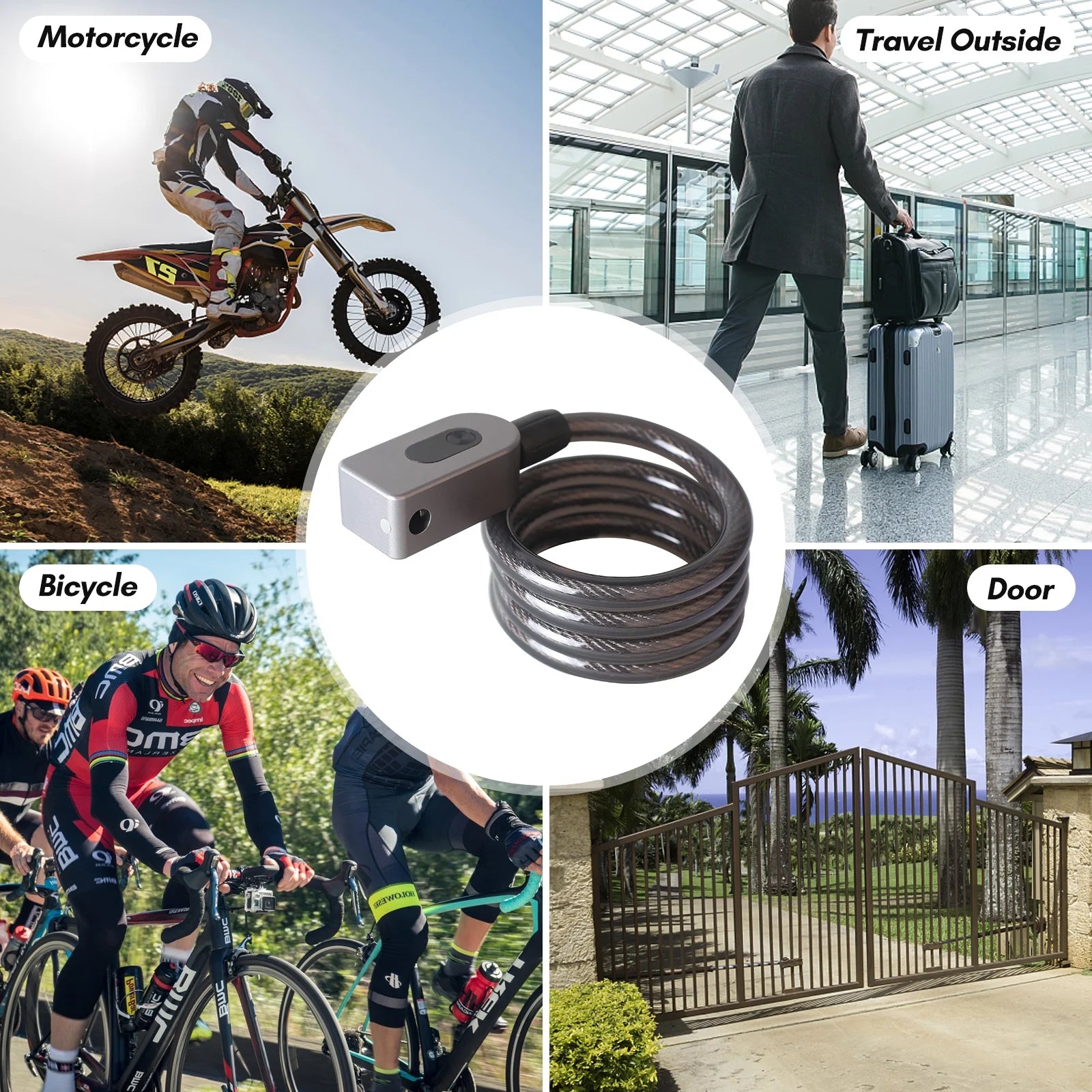 Bike Lock Cable Combination Lock Keyless Cable Lock IP66 Waterproof Built-in Battery O888061