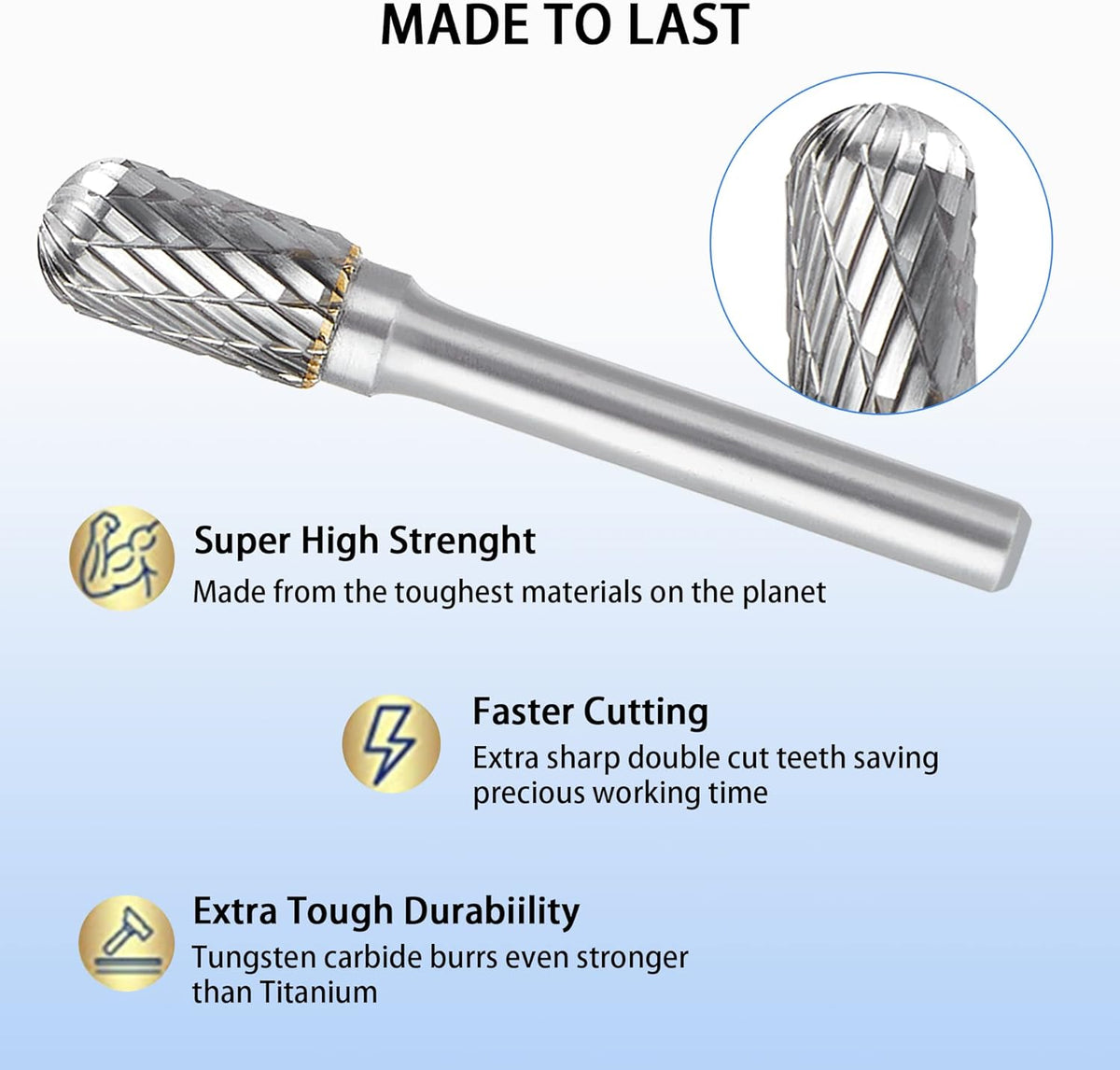 Double Cut Carbide Burr Set, 1/4 Inch Shank, 10MM Head, Solid Carbide Rotary Burr File Set, Pack of 2 S982