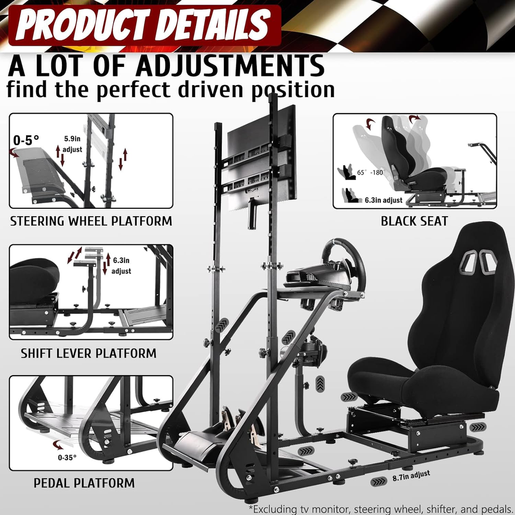 Racing Sim Cockpit with TV Mount Racing Seat A860812