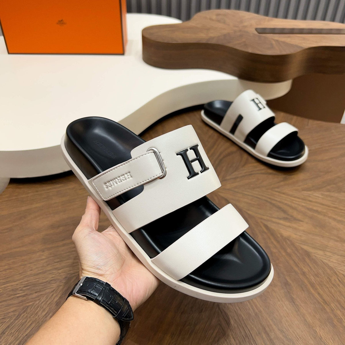 Hermès Men's Two-Strap Slide Sandals